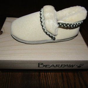 Bearpaw little girls winter white glittery faux fur lined slippers size S 11-12